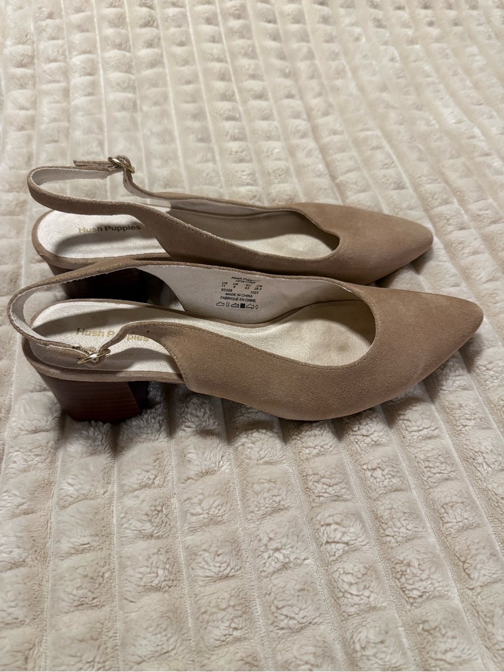 Hush Puppies Taupe Suede Slingback Block Heel Pumps